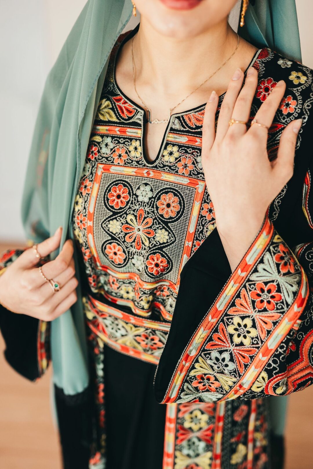 Black Melaka With Color Full Embroidery Thobe - Image 6