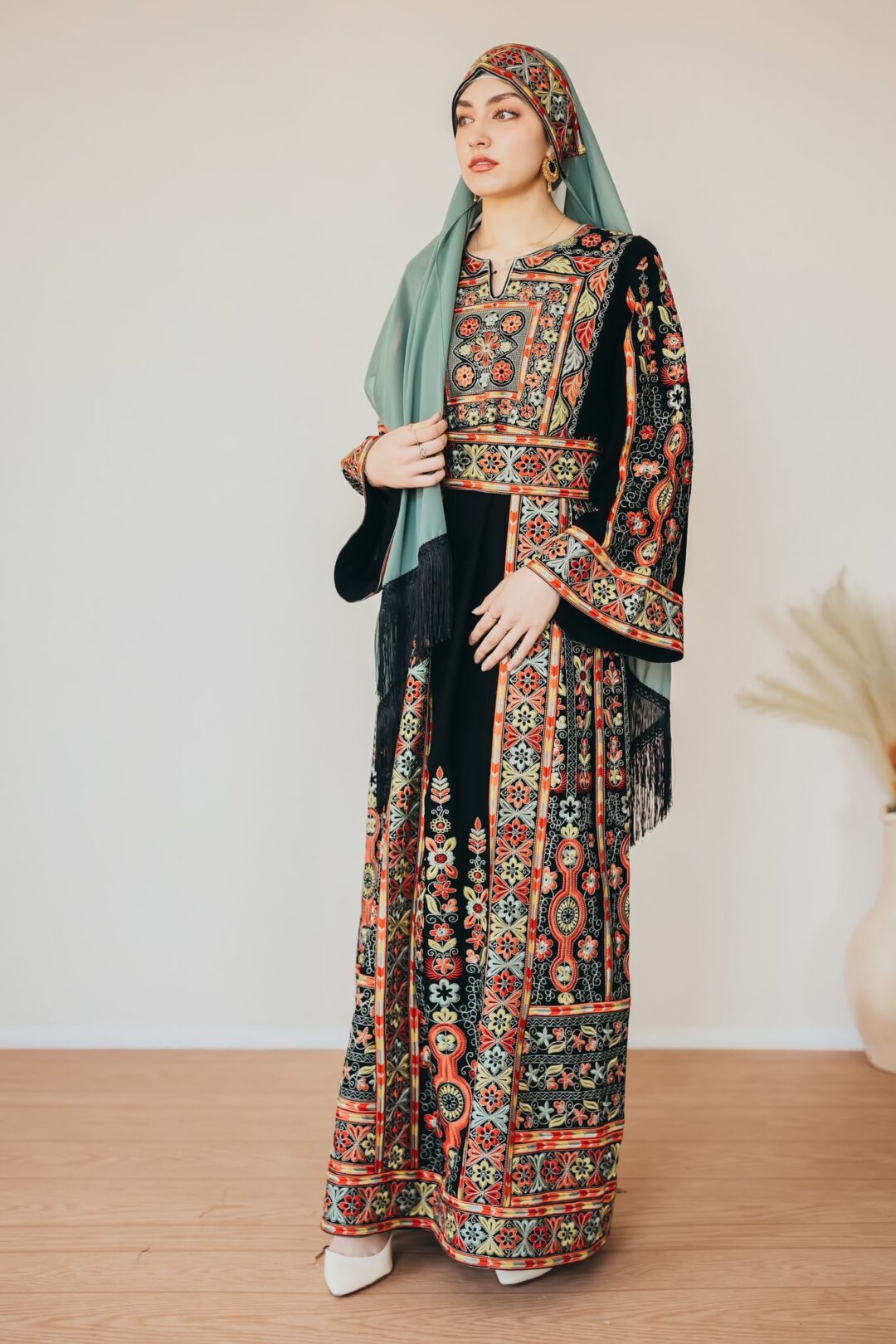 Black Melaka With Color Full Embroidery Thobe - Image 2
